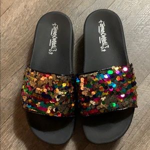 Jeffrey Campbell sequined pool slides